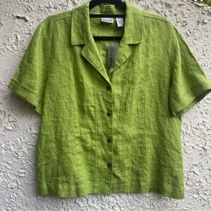 Chicos Linen Button Front Collared Top Size 3 NWT